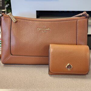Kate Spade Lena Small Shoulder Bag and Kayla L-Zip Wallet Set - Warm Gingerbread